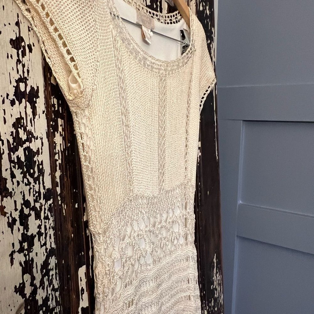 Elegant vintage Kroshetta by Papillon Crochet Cream Knit Dress women’s size 8 - Picture 4 of 11